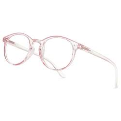 Lanomi Rund Lesebrille Blaulichtfilter Leichte Sehhilfe mit Federscharnier Lesehilfe Damen Herren Oval Brille mit Stärke Mode Accessoire Für Männer Frauen Rosa 3.0 von Lanomi