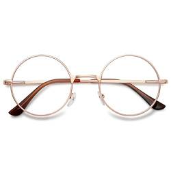 Lanomi Runde Lesebrille Metall Herren Damen Lesehilfe Classic Retro Nerdbrille Federscharnier Stil 60er Sehhilfe Brille mit Stärke Gold 1.0 von Lanomi