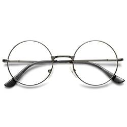 Lanomi Runde Lesebrille Metall Herren Damen Lesehilfe Classic Retro Nerdbrille Federscharnier Stil 60er Sehhilfe Brille mit Stärke Grau 0 von Lanomi