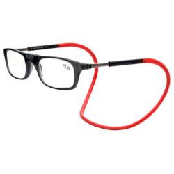 Lanomi Schmal Lesebrille Damen Herren Magnetverschluss Clip Leicht Lesehilfe Sehhilfe mit Elastische Silikon Brillenbänder Schwarz Rahmen Rot Arm 3.0 von Lanomi