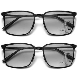 Lanomi Sonnen Lesebrille Blaulichtfilter Gleitsichtbrille Damen Herren Progressive Multifocal Sonnenleser Metall Lesehillfe UV Schutz Brille mit Stärke 2 Paar Schwarz 3.0 von Lanomi