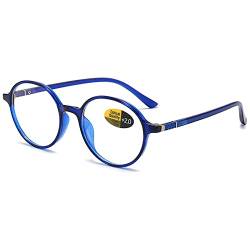 Lanomi Vintage Rund Lesebrille Damen Herren Blaulichtfilter Kunststoff Vollrahmen UV400 Schutz Lesehilfe Sehhilfe Anti Müdigkeit Brille mit Stärke +0,5 bis +4,0 Dioptrien Helles Blau 1.0 von Lanomi