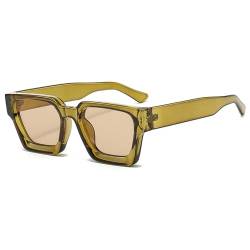 Lanomi Vintage Sonnenbrille Herren Damen Rechteckig Kunststoff Quadratische UV400 Schutz Getönt Brille Ohne Stärke für Outdoor Travel Grün Rahmen Gold Linse von Lanomi