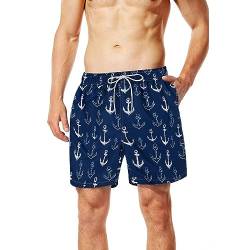 Lansbojun Herren-Badehose, lustige Badeshorts, schnell trocknend, leichte Badeanzüge, Blauer Anker, XXL von Lansbojun