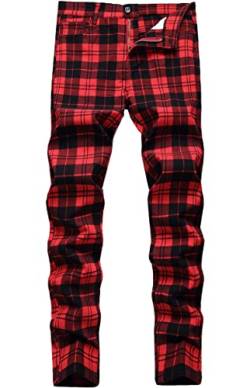 Herren Plaid Chino Hose Skinny Stretch Slim Fit Stilvolle Freizeit Business Kleid Hose für Herren, T2, 58 von Lanscadran