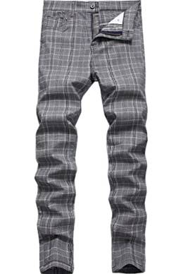 Herren Plaid Chinos Hosen Skinny Stretch Slim Fit Stilvolle Casual Business Kleid Hosen für Männer, T4, 58 von Lanscadran