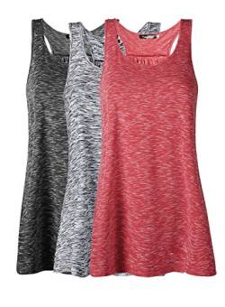 Damen Tank Top Sommer Sports Shirts Oberteile Frauen Baumwolle Lose Ärmellos for Yoga Jogging Laufen Workout,L,Schwarz/Grau/Rot,3pc von Lantch