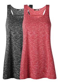 Damen Tank Top Sommer Sports Shirts Oberteile Frauen Baumwolle Lose Ärmellos for Yoga Jogging Laufen Workout,M,Schwarz/Rot,2pc von Lantch