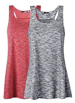 Damen Tank Top Sommer Sports Shirts Oberteile Frauen Baumwolle Lose Ärmellos for Yoga Jogging Laufen Workout,S,Grau/Rot,2pc von Lantch