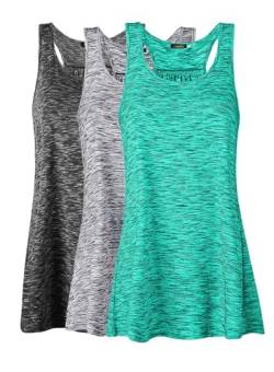 Lantch Damen Tank Top Sommer Sports Shirts Oberteile Frauen Baumwolle Lose Ärmellos for Yoga Jogging Laufen Workout,S,Schwarz/Grau/Grün,3pc von Lantch