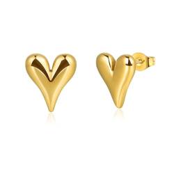 Lantine Große Herzförmige Ohrringe Edelstahl - Liebenswerter Gold Ohrstecker für Mädchen und Damen, Kommt in eine Raffinierte Schmuckgeschenk-Box von Lantine