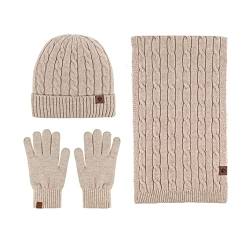 Lantra Besa Damen Herren Beanie Mütze Schal und Handschuhe Set für Winter Outdoor Ski Fleece Gefüttert Gestrickt Winddicht Warm Unisex CH0202 - Khaki von Lantra Besa