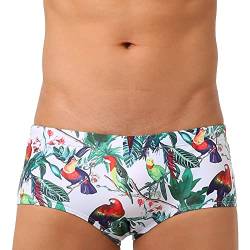 Lantra Besa Herren Kurze Badehose Slip bis Trunks für Sommer Schwimmen MEHRWEG CU (Typ 105) - Papageien auf dem Baum (M, um 2 Größen Kleiner als DE Norm) von Lantra Besa