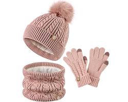 Lantra Besa Kinder Jungen Mädchen Mütze Schlauchschal Neck Fleece Gefüttert Gestrickt Warmer Schal und Handschuhe Set für Winter Outdoor Fleece Gefüttert Gestrickt Warm CH0230 - Rosa von Lantra Besa