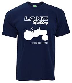 Lanz Bulldog T-Shirt Diesel-Schlepper Trecker Traktor Oldtimer Herrenshirt Kurzarm Rundkragen | Navyblau | Größe 3XL von Lanz Bulldog