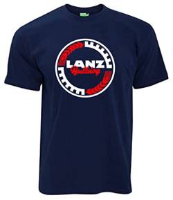 Lanz Bulldog T-Shirt Oldtimer Traktor-Logo mit Zahnrad und Ährenkranz Herren Kurzarm Brustdruck | Navyblau | Größe 3XL von Lanz Bulldog