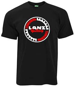 Lanz Bulldog T-Shirt Oldtimer Traktor-Logo mit Zahnrad und Ährenkranz Herren Kurzarm Brustdruck | Schwarz | Größe 3XL von Lanz Bulldog