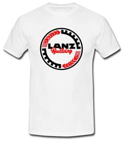 Lanz Bulldog T-Shirt Oldtimer Traktor-Logo mit Zahnrad und Ährenkranz Herren Kurzarm Brustdruck | Weiß | Größe L von Lanz Bulldog