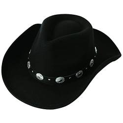 Lanzom Damen Herren Filz breite Krempe Western Cowboy Hüte Gürtelschnalle Panama Hut, Schwarz, Medium von Lanzom