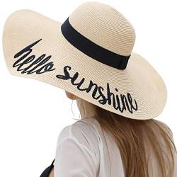 Lanzom Damen Strohhut mit großer Schleife, faltbar, aufrollbar, Strandkappe, Sonnenhut, LSF 50+ (Y-Hello Sunshine Beige), Y-hello Sunshine Beige, Einheitsgröße von Lanzom