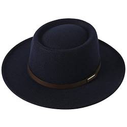 Lanzom Frauen Vintage breite Krempe warme Wolle Fedora Hut Gürtel Panama Hut Filz Jazz Hut - Blau - Einheitsgröße von Lanzom