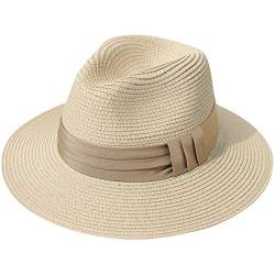Lanzom Panama-Hut für Damen, breite Krempe, Sonnenhut, Fedora, Strand, Sonnenhut, LSF 50+, Khaki, Einheitsgröße-M von Lanzom