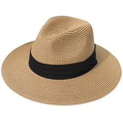 Lanzom Strohhut mit breiter Krempe für Damen, Panamahut, Filzhut, Sonnenhut am Strand, UV–Schutzfaktor 50+ - - Einheitsgröße von Lanzom