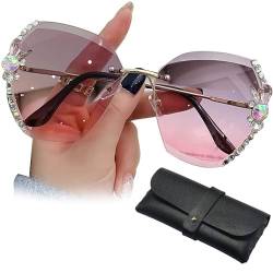 LaoSShu Neue Damen-Sonnenbrille for Strand und Sommer mit Brillenetui, Diamant-Sonnenbrille for Damen, trendige modische Damen-Sonnenbrille mit großem Rahmen (Color : H - Grey Pink) von LaoSShu