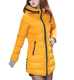 Damen Elegante Übergangsparka Wintermantel Winterparka Kapuzenjacke Steppmantel Warm Parka L Gelb von LaoZan