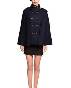 Damen Klassische Zweireiher Faux Wollmantel Trench Ponchos Cape Parka Jacke L Navy von LaoZan