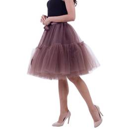Damen Knielange Tüllrock Petticoat Unterrock Underskirt Ballettrock Midi-Rock XL Braun von LaoZan