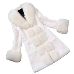 Damen Lang Pelz Mantel Kunstpelz luxuriösen Outwear Parka Faux Fur Jacke Wintermantel Winterparka L Weiß von LaoZan