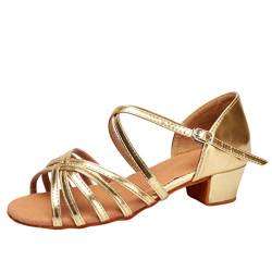 LaoZan Damen Mädchen Kleinkind Kinder Salsa Tanzschuhe Latein Tango Tanz Pumps Sandalen Party Schuhe (Gold, Größe 29) von LaoZan