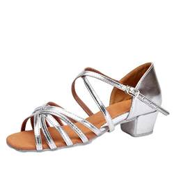 LaoZan Damen Mädchen Kleinkind Kinder Salsa Tanzschuhe Latein Tango Tanz Pumps Sandalen Party Schuhe (Silber, Größe 35) von LaoZan