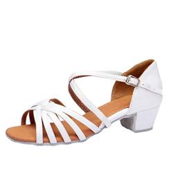 LaoZan Damen Mädchen Kleinkind Kinder Salsa Tanzschuhe Latein Tango Tanz Pumps Sandalen Party Schuhe (Weiß, Größe 25) von LaoZan