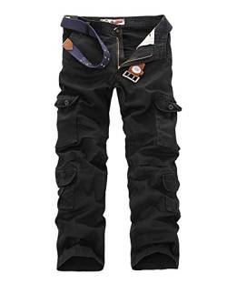 LaoZan Herren Cargohose Vintage Army Arbeitshose Kampfhose Freizeit Outdoor Jogg Chino Hose Mehrere Tasche Schwarz 40 von LaoZan