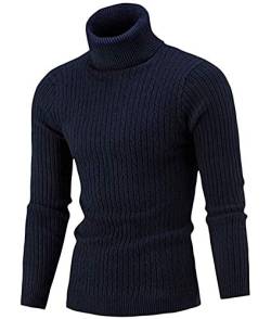 LaoZan Herren Rollkragen Pulli Winterpullover Einfarbig Warme Langarm Strickpullover Slim Tops (Blau, S) von LaoZan