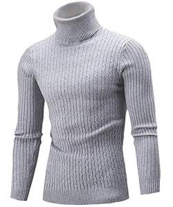 LaoZan Herren Rollkragen Pulli Winterpullover Einfarbig Warme Langarm Strickpullover Slim Tops (Grau, M) von LaoZan