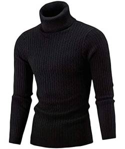 LaoZan Herren Rollkragen Pulli Winterpullover Einfarbig Warme Langarm Strickpullover Slim Tops (Schwarz, L) von LaoZan