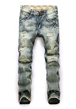 LaoZan Jeans Patched Destroyed Herren Hose Neu Clubwear Streetwear Slim-Fit Jeanshosen von LaoZan