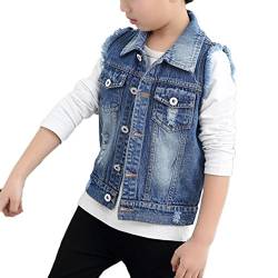 LaoZan Kinder Jungen Ärmellose Jeansjacke Jeansweste Denim Slim Fit Outwear Mantel Blau 130CM von LaoZan