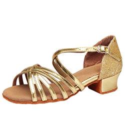 LaoZan Mädchen Kleinkind Tanzschuhe Latino Absatz Schuhe für Salsa Tanzen Damen Tango Ballsaal Sandalen Schuhe (Gold#2, Größe 39) von LaoZan