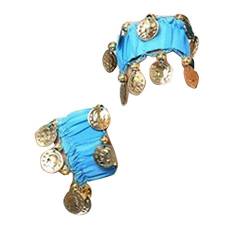 Bauchtanz Handgelenk Handkette Manschette Armband Mit Goldfarbenen Münzen Lake Blau Eine Größe von LaoZanA