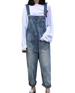 Damen Hohe Taille Jeans Latzhose Overall Boyfriend Denim Baggy Hosen Hellblau S von LaoZanA