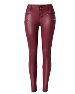 Damen Kunstleder Leggings Hosen Skinny Pu Lederhose Weinrot von LaoZanA