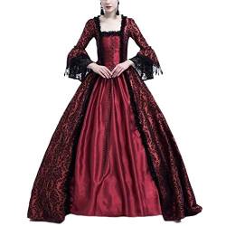 Damen Langarm Renaissance Mittelalter Kleid Viktorianischen Königin Kostüm Maxikleid Burgunderrot 2XL von LaoZanA