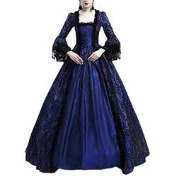 Damen Langarm Renaissance Mittelalter Kleid Viktorianischen Königin Kostüm Maxikleid Marine L von LaoZanA