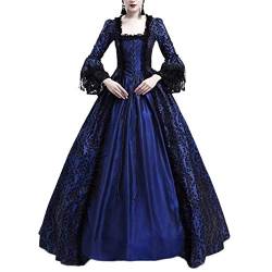 Damen Langarm Renaissance Mittelalter Kleid Viktorianischen Königin Kostüm Maxikleid Marine M von LaoZanA