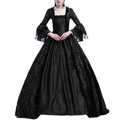 Damen Langarm Renaissance Mittelalter Kleid Viktorianischen Königin Kostüm Maxikleid Schwarz L von LaoZanA