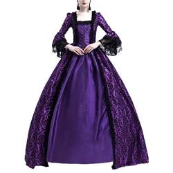 Damen Langarm Renaissance Mittelalter Kleid Viktorianischen Königin Kostüm Maxikleid Violett L von LaoZanA